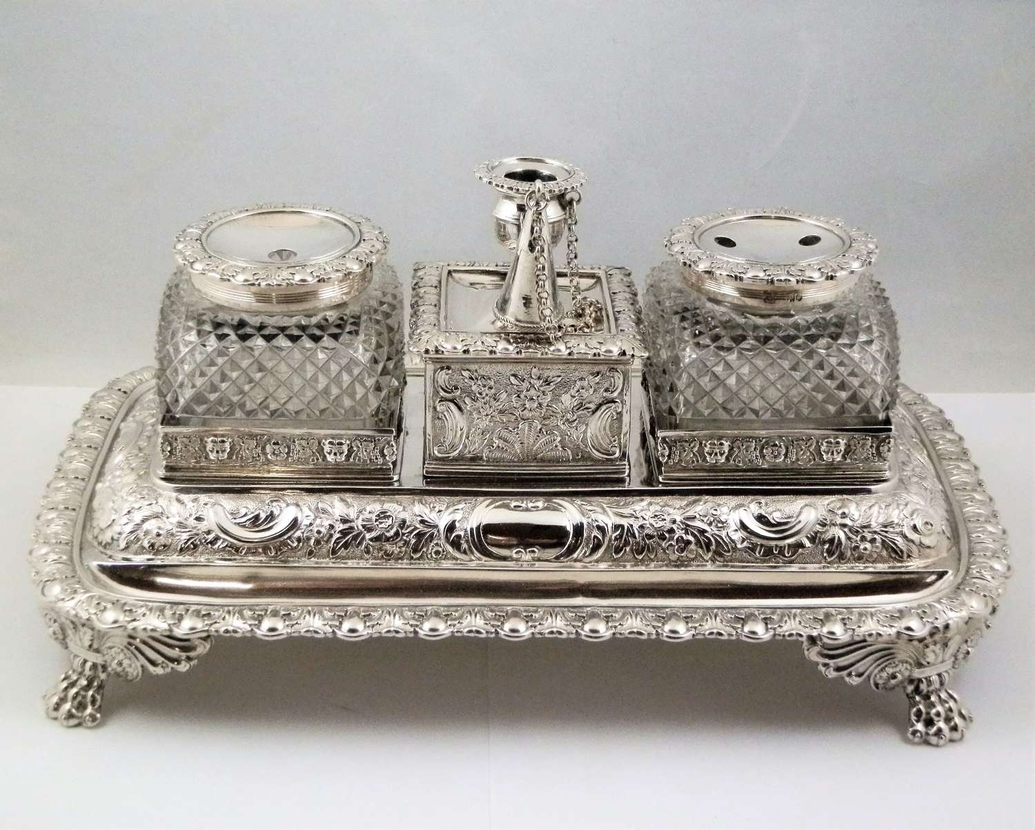 George III silver desk set by Emes and Barnard, London 1820