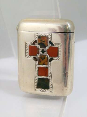 An Edwardian Scottish silver agate vesta, Edinburgh 1904