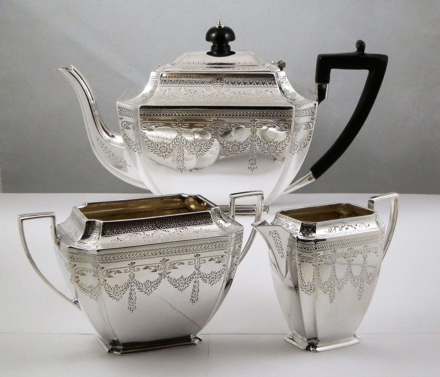 A Victorian silver 3 piece tea set by Henry Atkin 1891