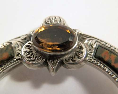 A Scottish Victorian silver agate penannular style brooch, c1880