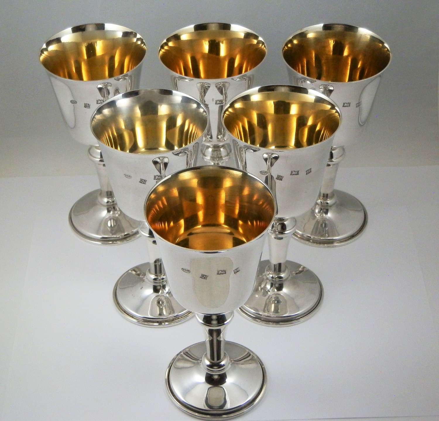 Set of six Elizabeth II silver goblets, Birmingham 1974