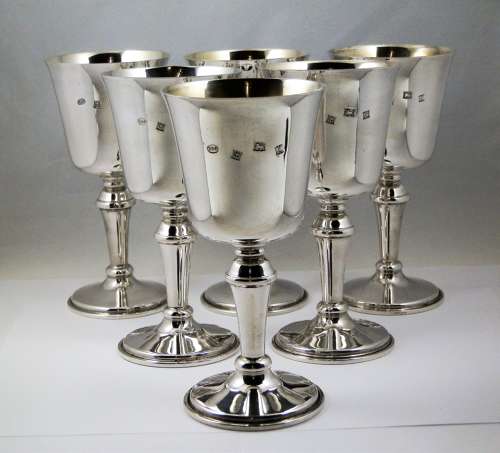 Set of six Elizabeth II silver goblets, Birmingham 1974