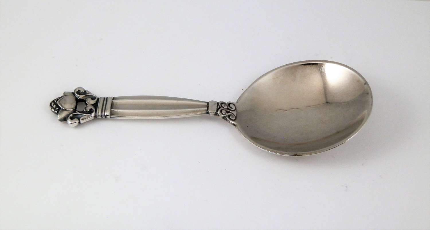 Georg Jensen silver acorn pattern caddy spoon, c.1938