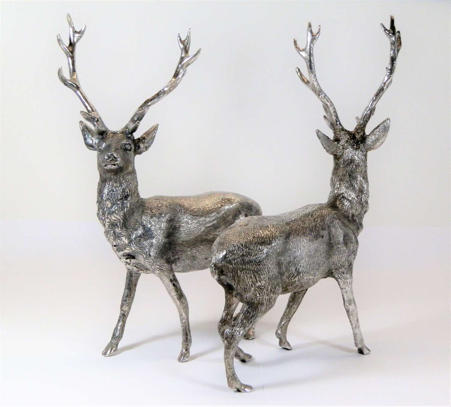 A pair of large silver stag figures, Sheffield c.2020