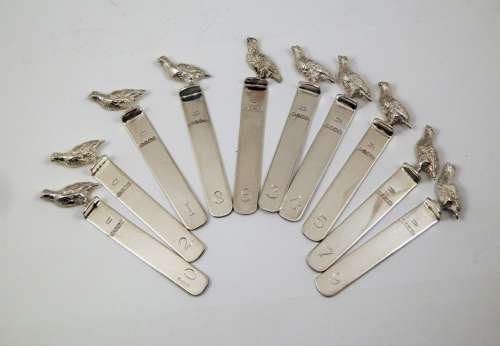 A set of 10 silver grouse shooting peg markers, Sheffield 2020