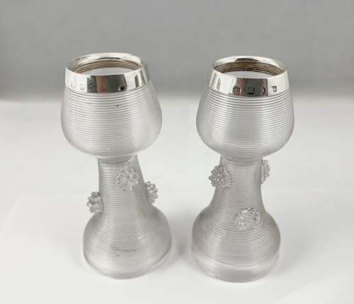 Pair Victorian glass and silver table vestas, Hukin & Heath 1892