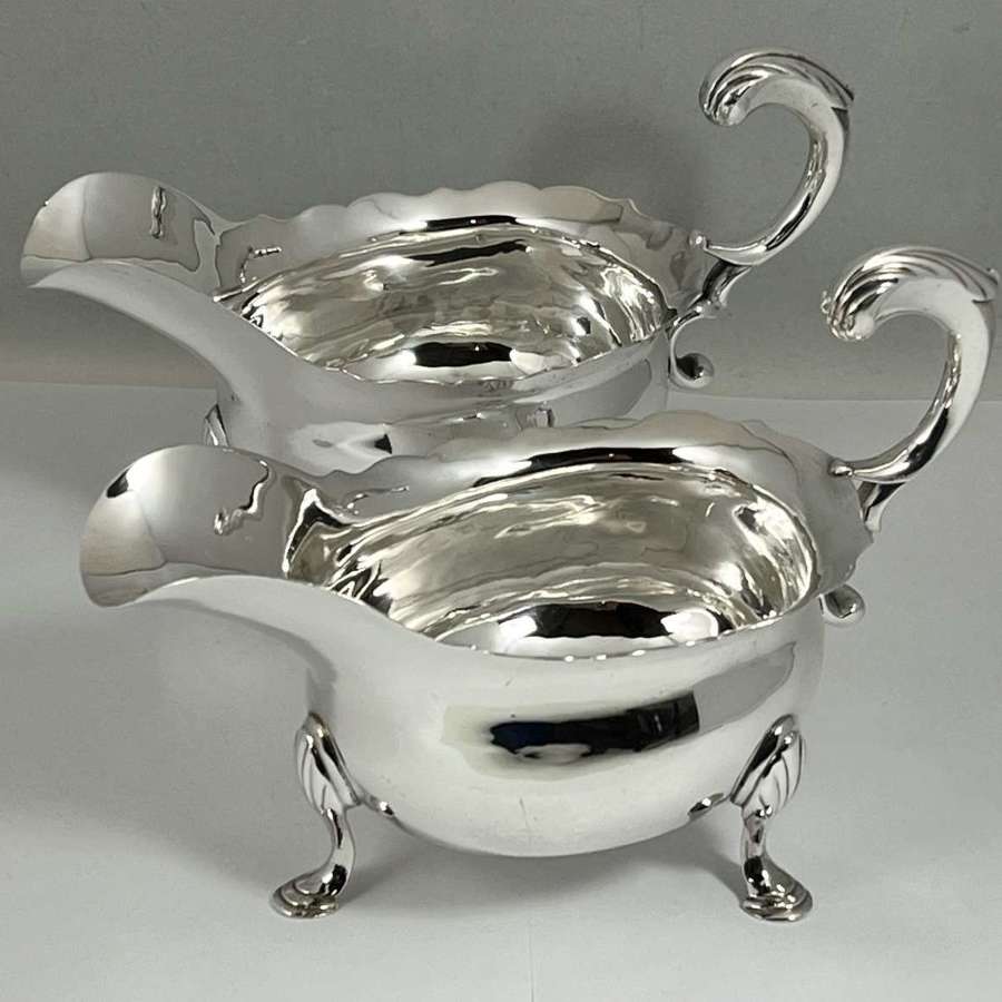 Antique George II large silver sauce boats, London 1753