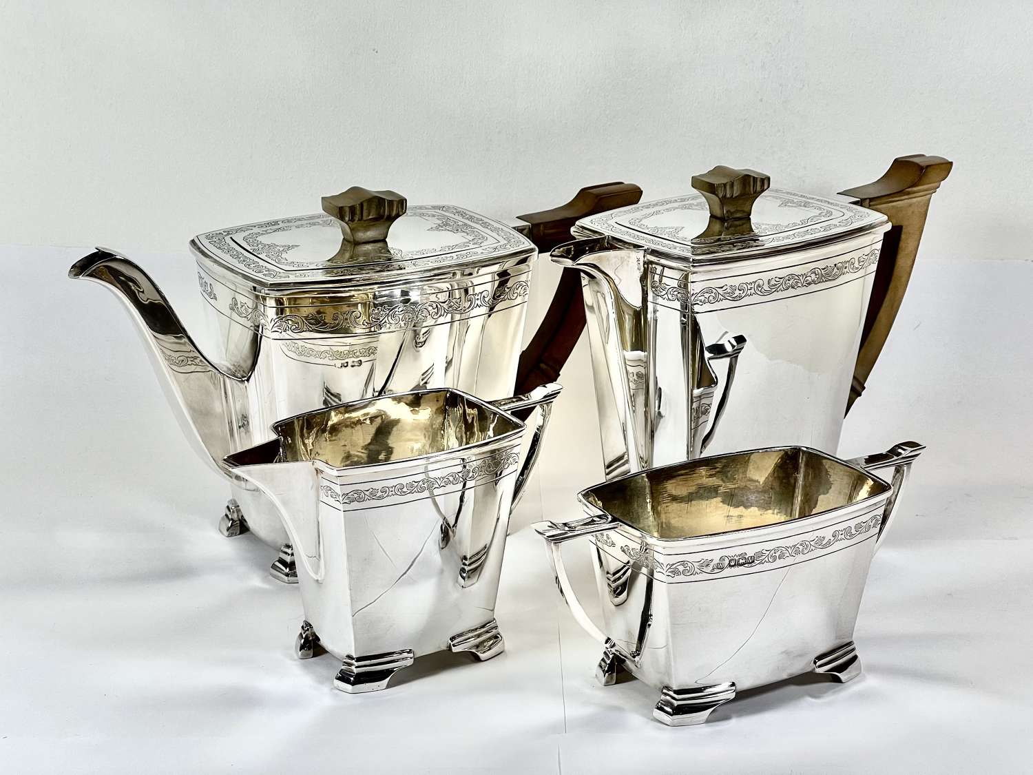 George VI silver Art Deco 4 pce Tea Set, Sheffield 1938