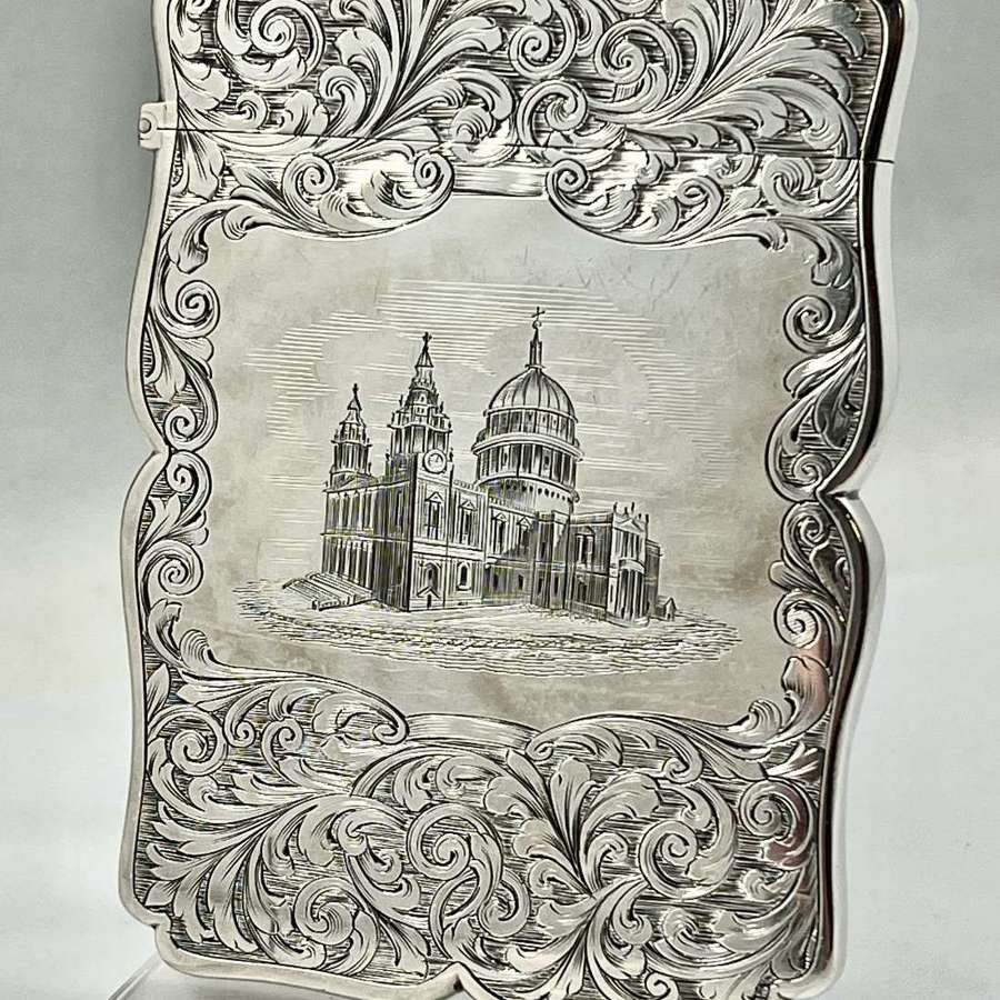 Victorian silver card case of St Paul’s Cathedral by Nathaniel Mills