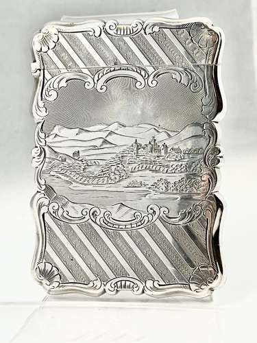 Victorian silver card case of Balmoral Castle by Nathaniel Mills