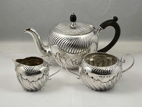 Victorian antique silver 3 piece tea set, Birmingham 1892