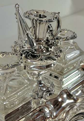 Victorian silver desk ink stand, Sheffield 1842