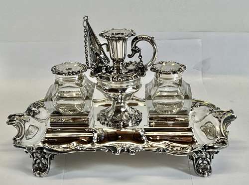 Victorian silver desk ink stand, Sheffield 1842