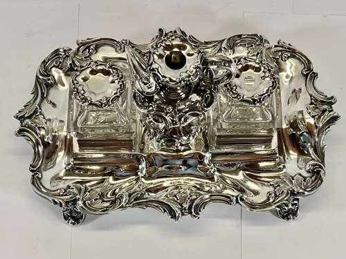 Victorian silver desk ink stand, Sheffield 1842