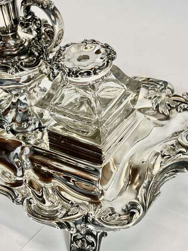 Victorian silver desk ink stand, Sheffield 1842