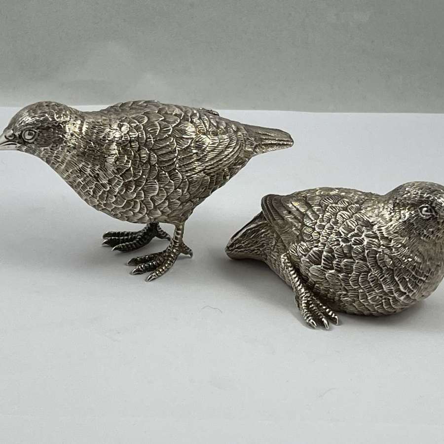 Elizabeth II pair of silver quails by W. Comyns, London 1961