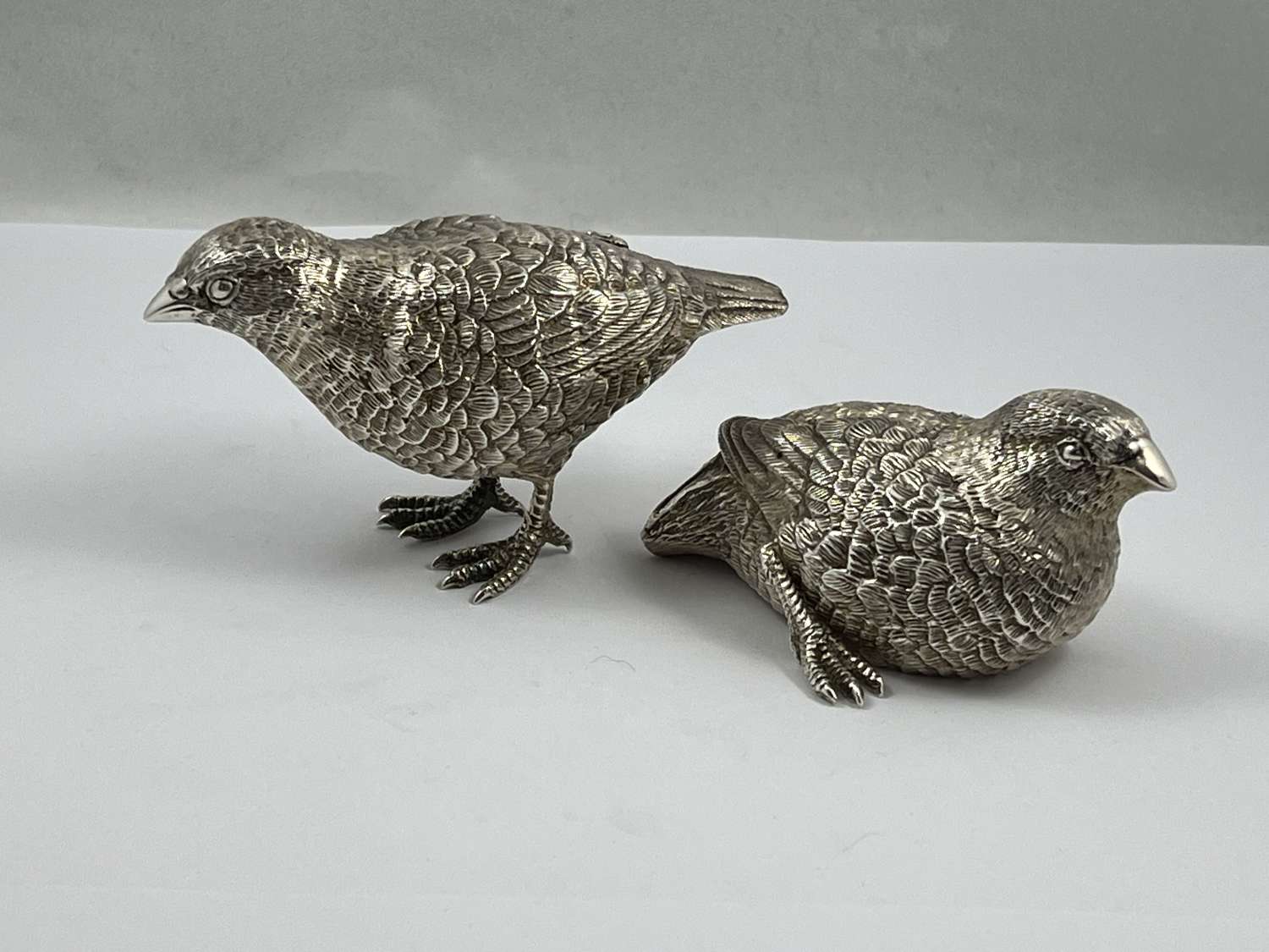 Elizabeth II pair of silver quails by W. Comyns, London 1961
