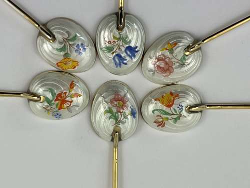Elizabeth II cased set of gilt and enamelled coffee spoons, 1953