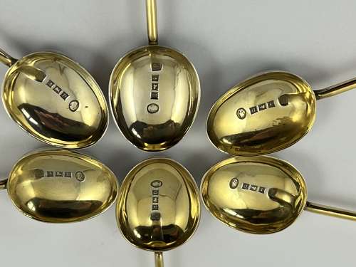 Elizabeth II cased set of gilt and enamelled coffee spoons, 1953