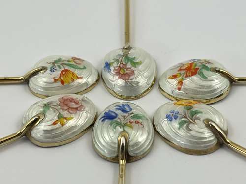 Elizabeth II cased set of gilt and enamelled coffee spoons, 1953