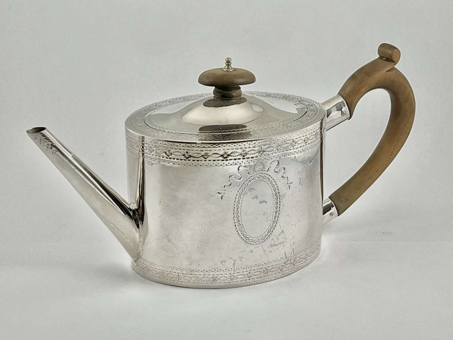 George III antique silver saffron tea pot, John Denzilow, London 1782