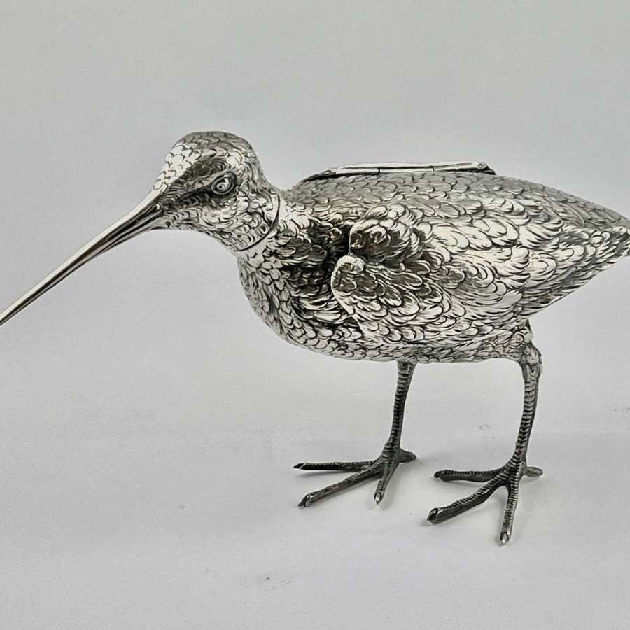 German antique silver woodcock, Hanau c.1900
