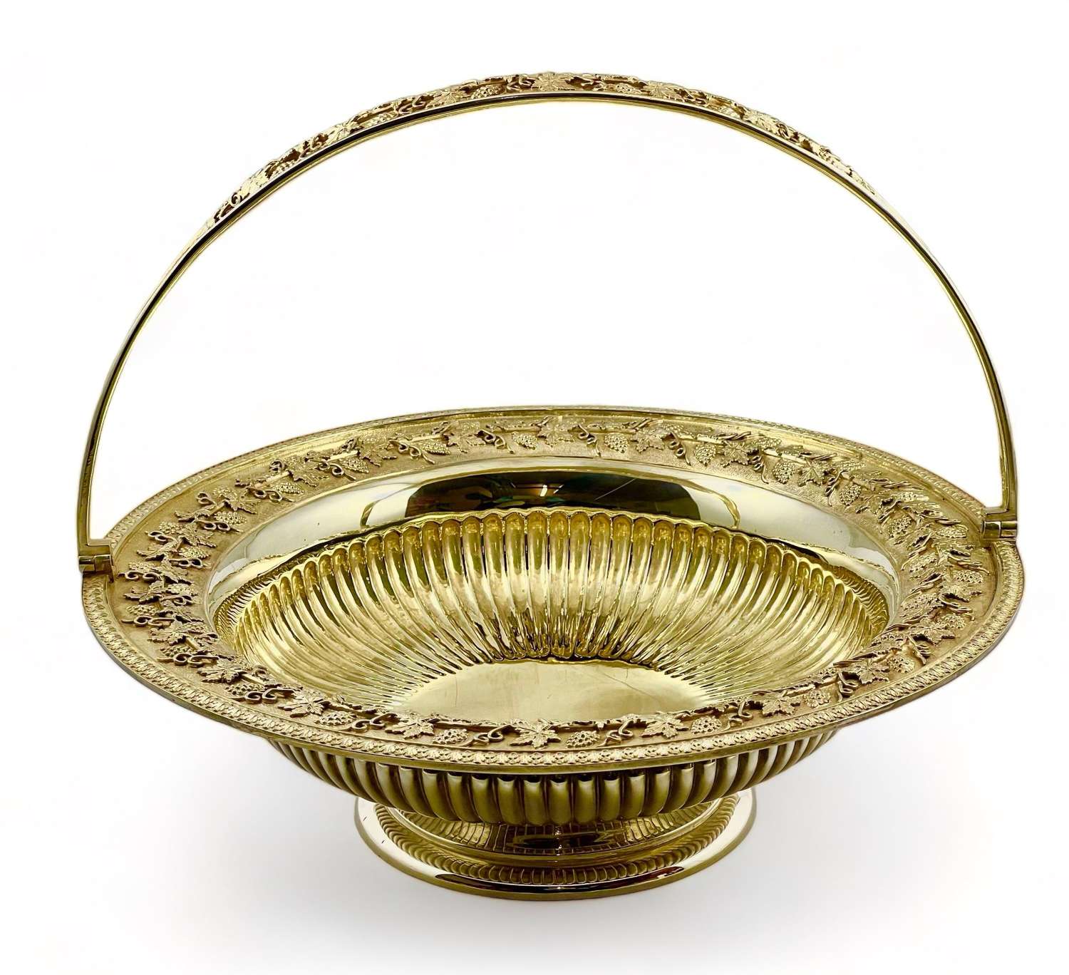 Edwardian antique silver gilt fruit bowl, London 1905.