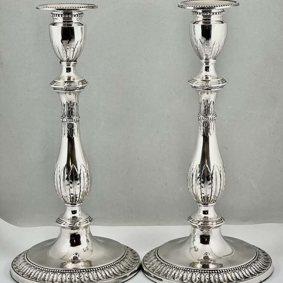 George III pair of antique silver candle sticks, Sheffield 1776