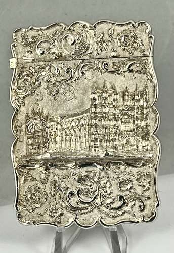 Victorian silver card case, Westminster Abbey, Nathaniel Mills 1845