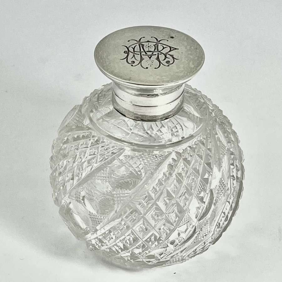 Edwardian antique silver glass perfume bottle, J. Gloster 1909