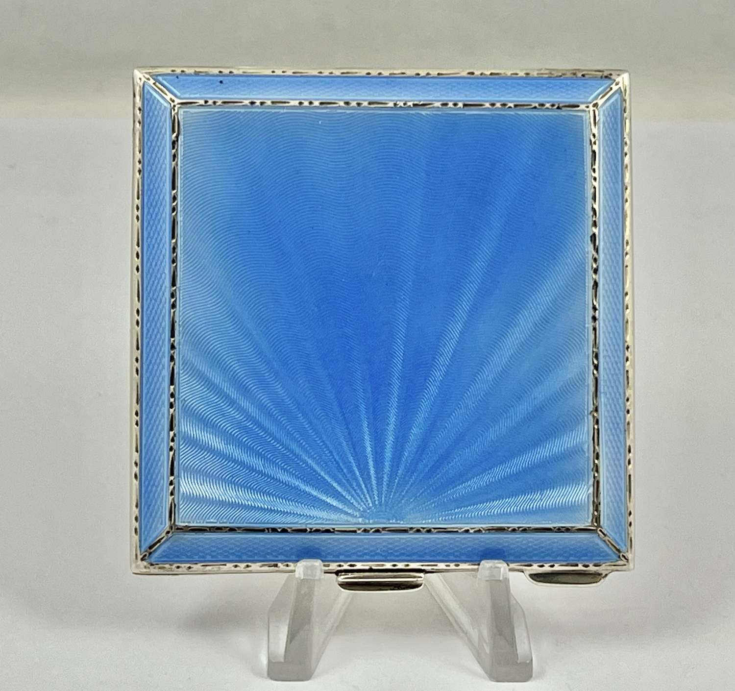 Elizabeth II Art Deco silver and blue enamel compact, 1952