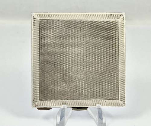 Elizabeth II Art Deco silver and blue enamel compact, 1952