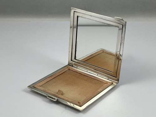 Elizabeth II Art Deco silver and blue enamel compact, 1952