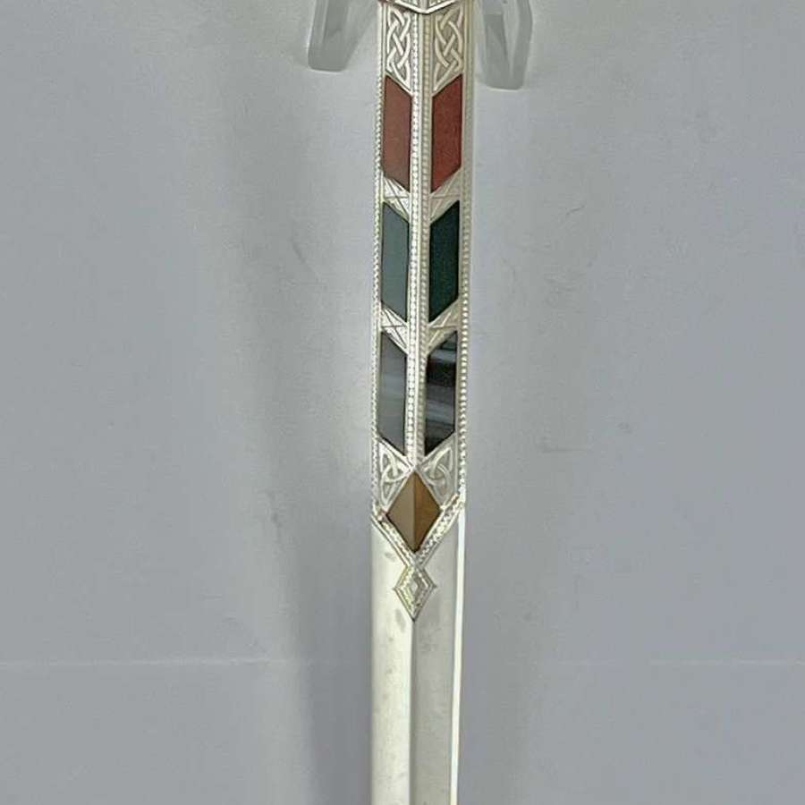 Victorian silver and agate sword paper knife, Edinburgh 1892