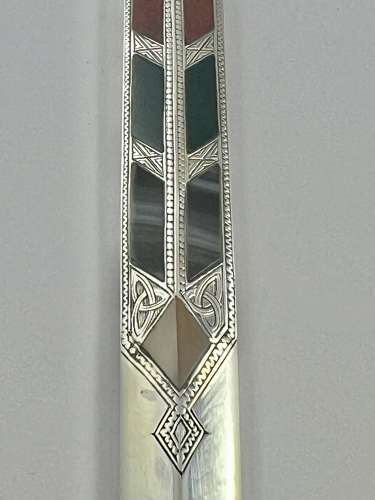 Victorian silver and agate sword paper knife, Edinburgh 1892