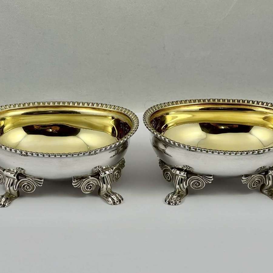 A pair of George III silver gilt salts or bowls, London 1809