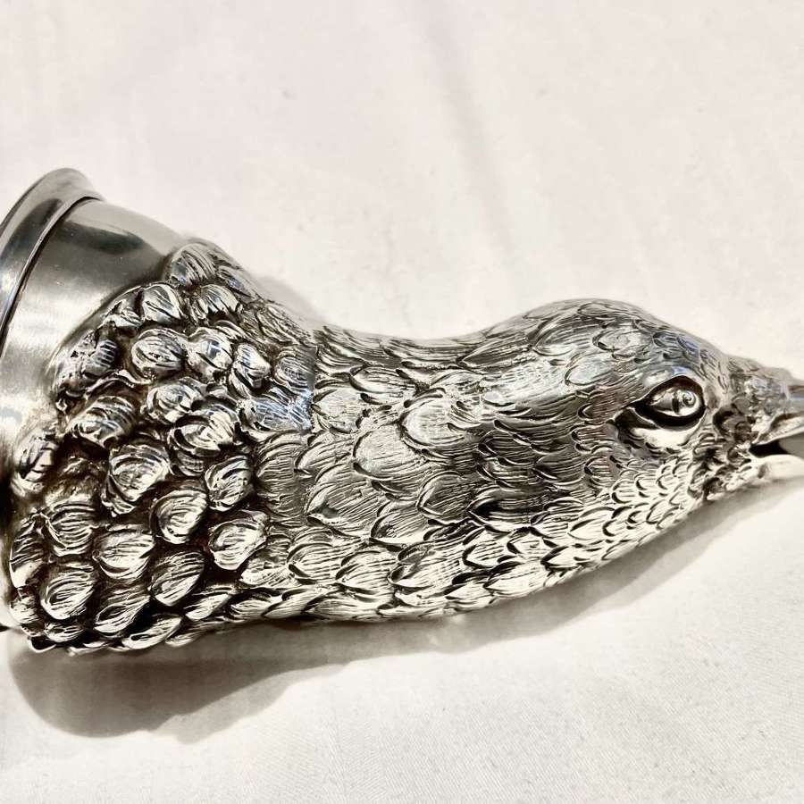 German silver stirrup cup, pheasant’s head, c.1900