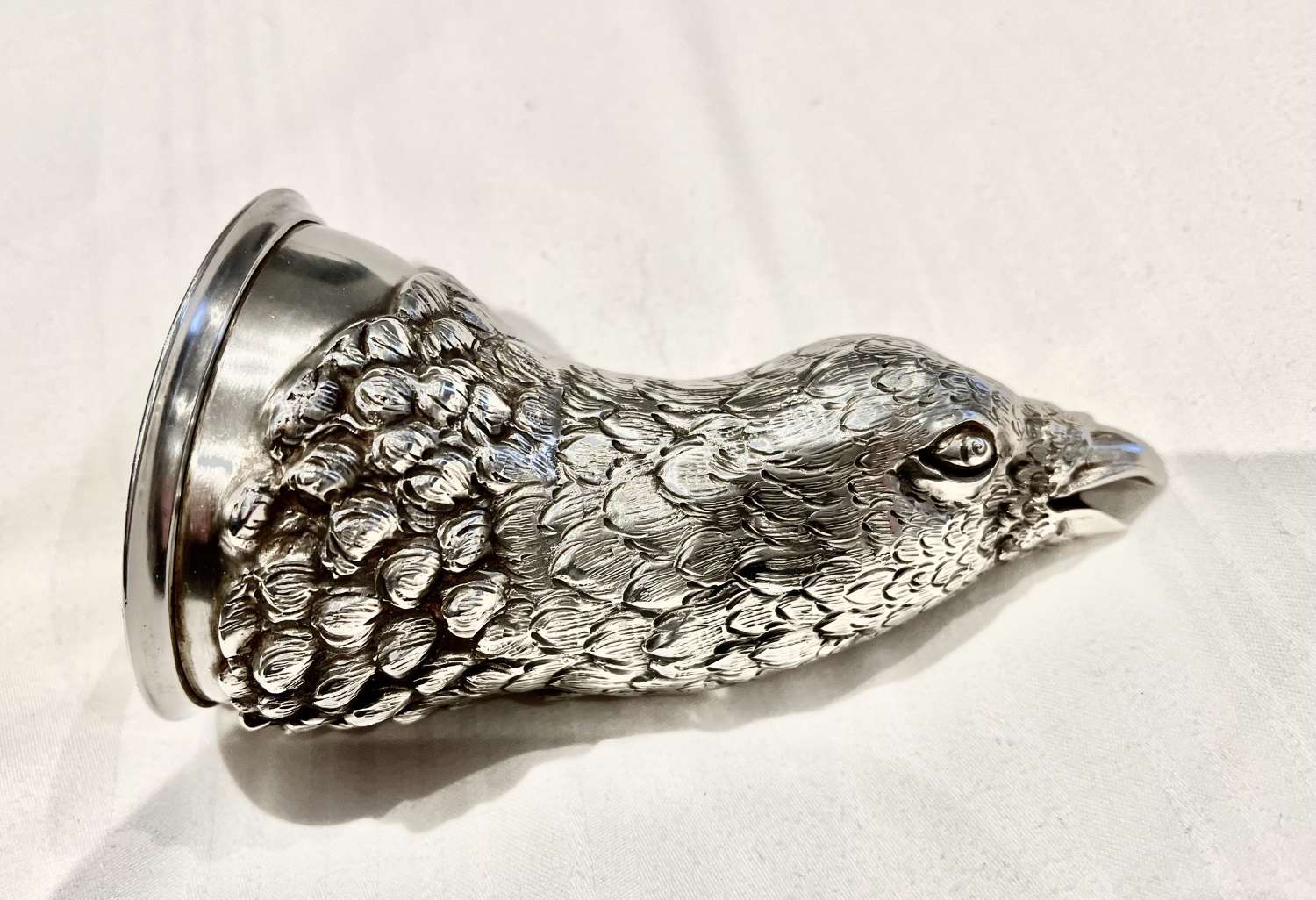 German silver stirrup cup, pheasant’s head, c.1900