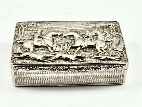 George IV antique silver hunting snuff box, Thos. Shaw 1829