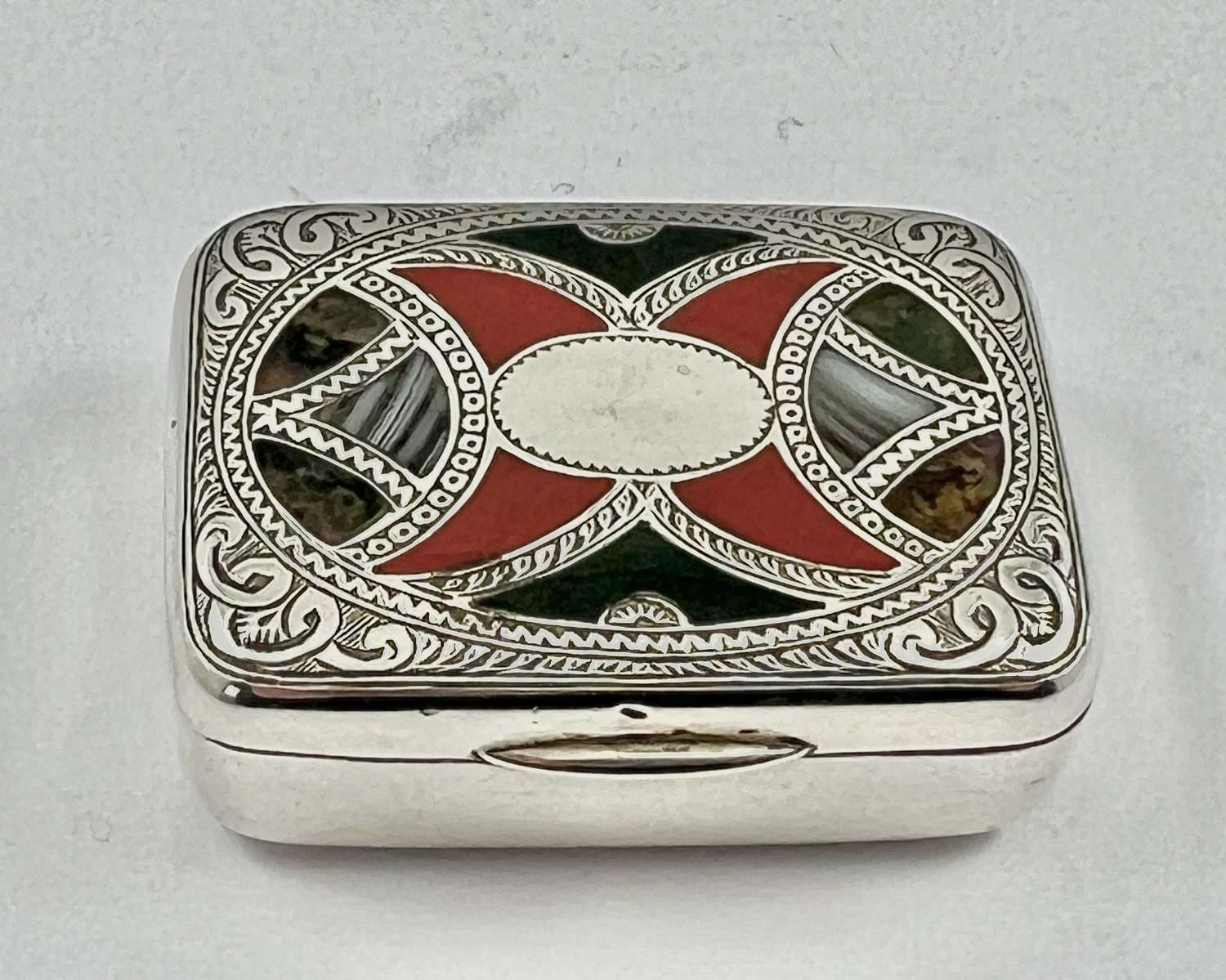 Victorian antique silver and agate box, J. Fraser 1891