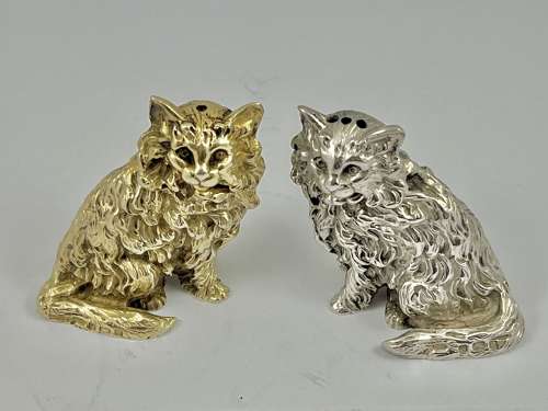 Elizabeth II silver gilt cat condiment set, Birmingham 2004