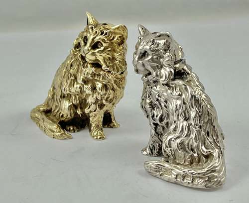 Elizabeth II silver gilt cat condiment set, Birmingham 2004