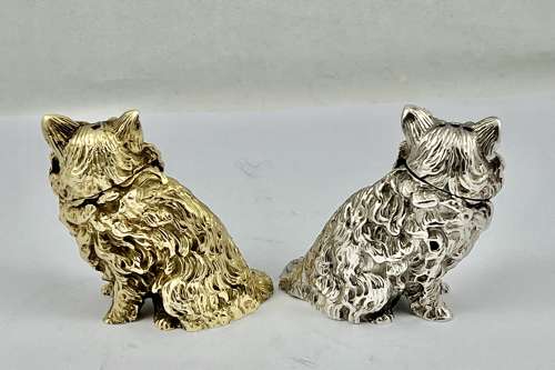 Elizabeth II silver gilt cat condiment set, Birmingham 2004