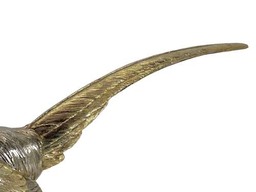 Elizabeth II continental silver and gilt table pheasants. c.1960