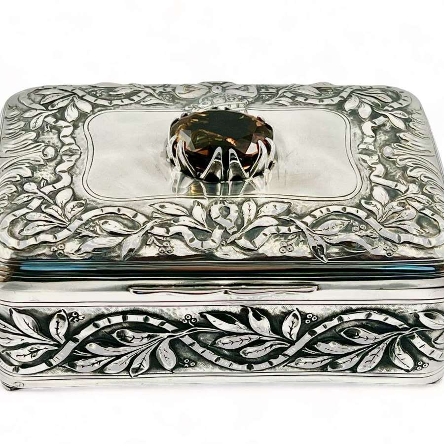 Victorian antique silver and citrine jewellery box, Birmingham 1900