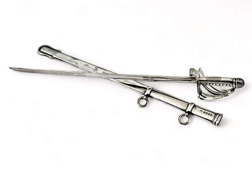 Victorian antique silver broadsword paper knife, London 1885