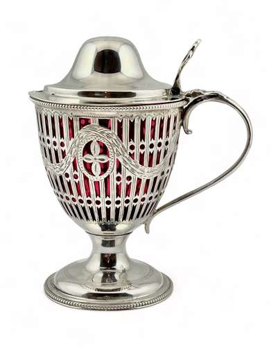 George V silver vase style antique mustard pot, Chester 1913