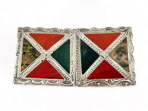 Victorian antique silver agate buckle, Birmingham 1895