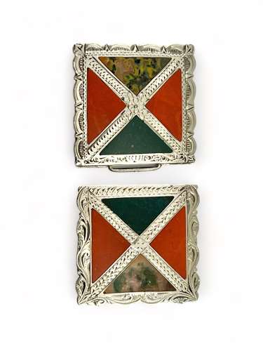 Victorian antique silver agate buckle, Birmingham 1895