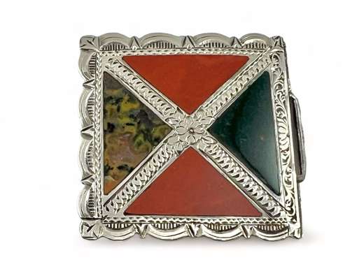 Victorian antique silver agate buckle, Birmingham 1895